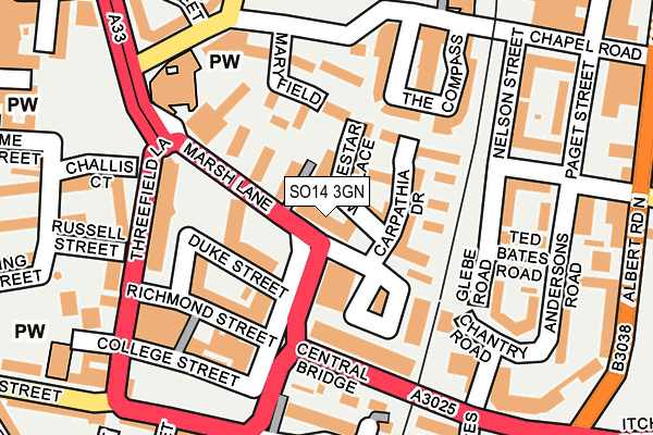 SO14 3GN map - OS OpenMap – Local (Ordnance Survey)