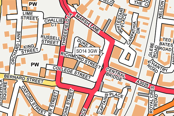 SO14 3GW map - OS OpenMap – Local (Ordnance Survey)