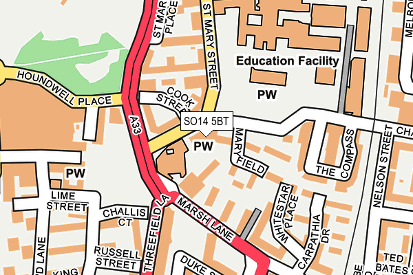 SO14 5BT map - OS OpenMap – Local (Ordnance Survey)