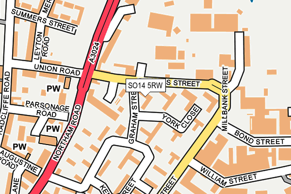 SO14 5RW map - OS OpenMap – Local (Ordnance Survey)