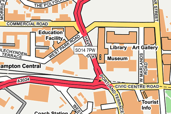 SO14 7PW map - OS OpenMap – Local (Ordnance Survey)