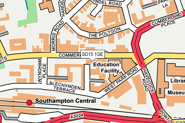 SO15 1GE map - OS OpenMap – Local (Ordnance Survey)