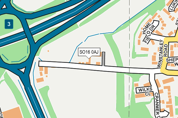 SO16 0AJ map - OS OpenMap – Local (Ordnance Survey)