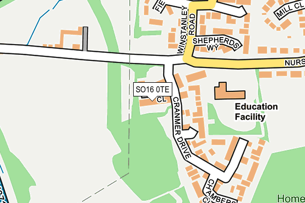 SO16 0TE map - OS OpenMap – Local (Ordnance Survey)