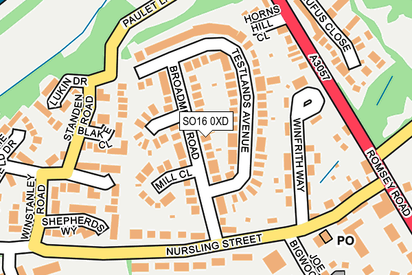 SO16 0XD map - OS OpenMap – Local (Ordnance Survey)