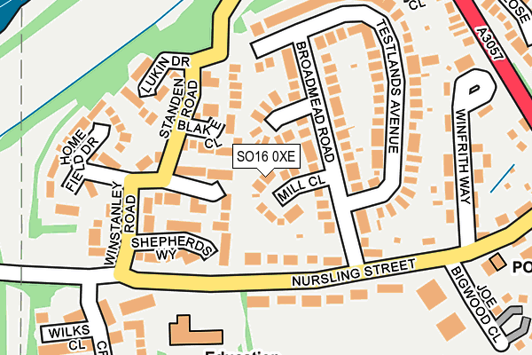 SO16 0XE map - OS OpenMap – Local (Ordnance Survey)