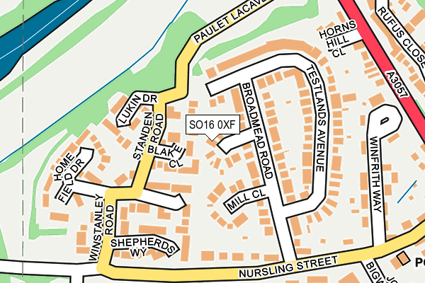 SO16 0XF map - OS OpenMap – Local (Ordnance Survey)
