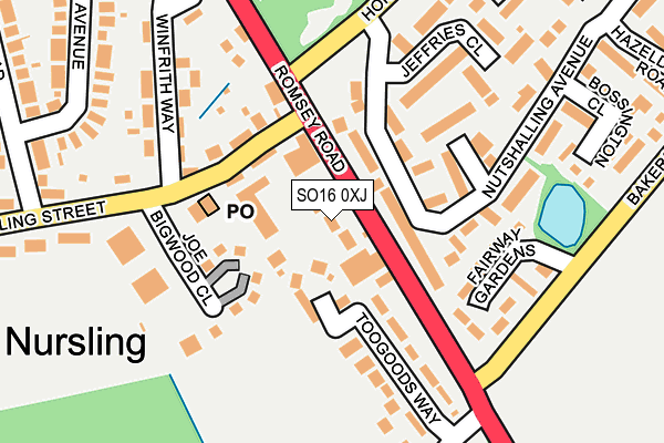 SO16 0XJ map - OS OpenMap – Local (Ordnance Survey)