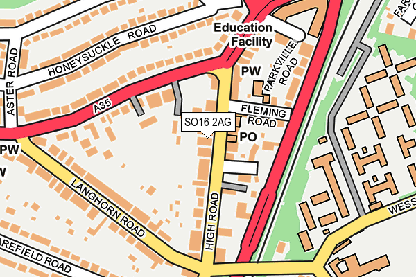 SO16 2AG map - OS OpenMap – Local (Ordnance Survey)