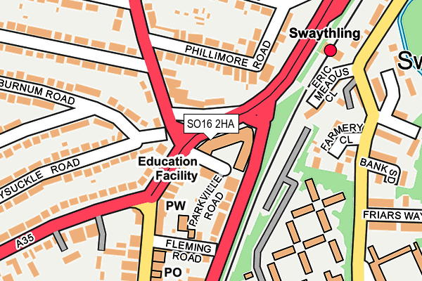 SO16 2HA map - OS OpenMap – Local (Ordnance Survey)