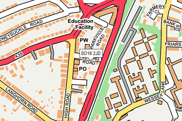 SO16 2JD map - OS OpenMap – Local (Ordnance Survey)