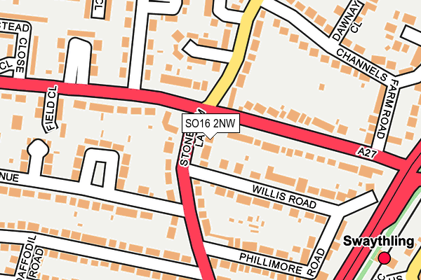 SO16 2NW map - OS OpenMap – Local (Ordnance Survey)