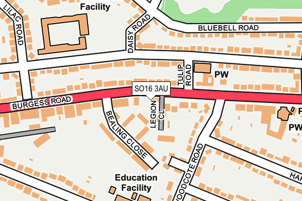 SO16 3AU map - OS OpenMap – Local (Ordnance Survey)