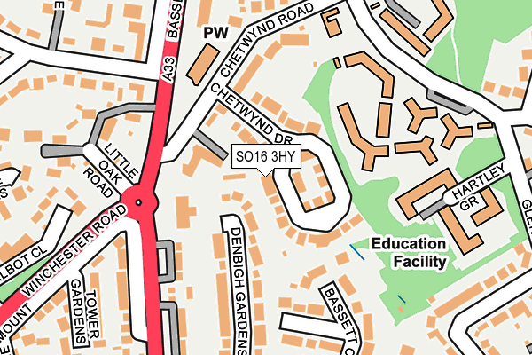 SO16 3HY map - OS OpenMap – Local (Ordnance Survey)