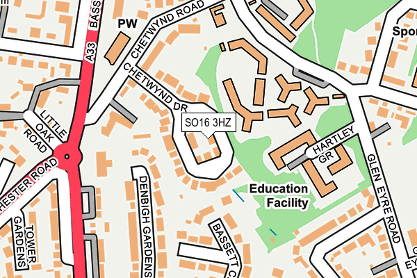 SO16 3HZ map - OS OpenMap – Local (Ordnance Survey)