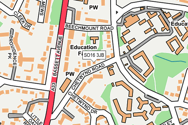 SO16 3JB map - OS OpenMap – Local (Ordnance Survey)