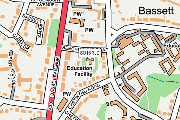 SO16 3JD map - OS OpenMap – Local (Ordnance Survey)