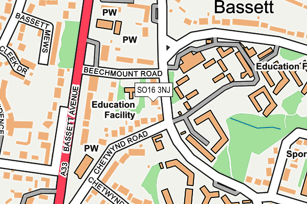 SO16 3NJ map - OS OpenMap – Local (Ordnance Survey)