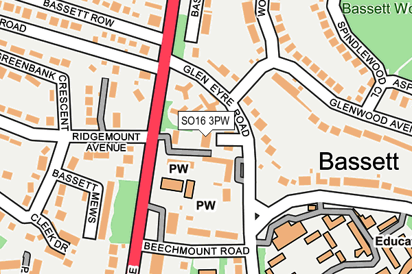SO16 3PW map - OS OpenMap – Local (Ordnance Survey)