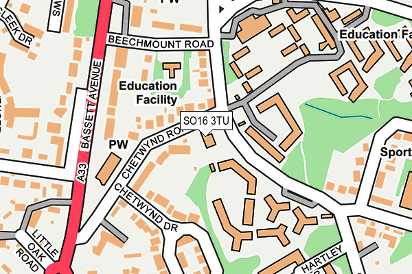 SO16 3TU map - OS OpenMap – Local (Ordnance Survey)