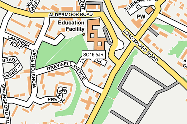 SO16 5JR map - OS OpenMap – Local (Ordnance Survey)