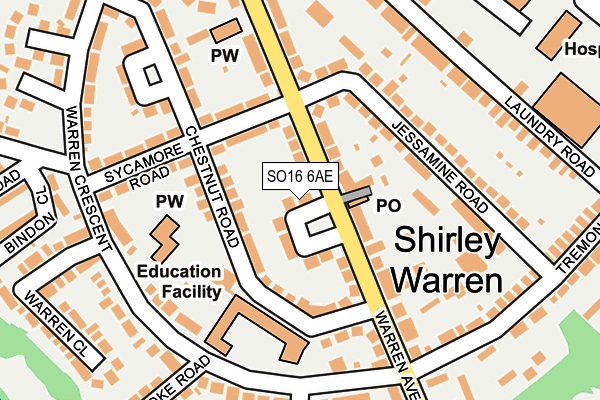 SO16 6AE map - OS OpenMap – Local (Ordnance Survey)