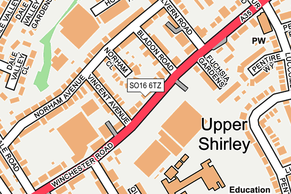 SO16 6TZ map - OS OpenMap – Local (Ordnance Survey)