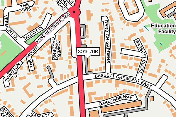 SO16 7DR map - OS OpenMap – Local (Ordnance Survey)