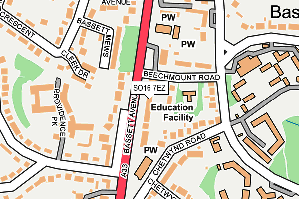 SO16 7EZ map - OS OpenMap – Local (Ordnance Survey)