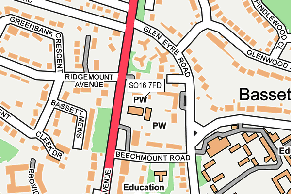 SO16 7FD map - OS OpenMap – Local (Ordnance Survey)