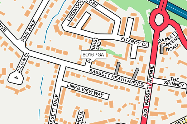 SO16 7GA map - OS OpenMap – Local (Ordnance Survey)