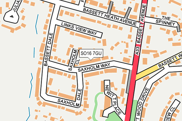 SO16 7GU map - OS OpenMap – Local (Ordnance Survey)