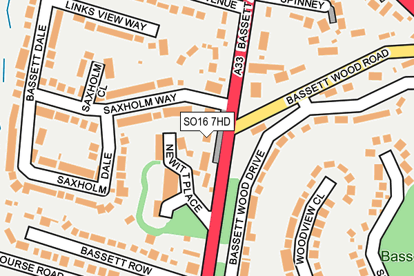 SO16 7HD map - OS OpenMap – Local (Ordnance Survey)