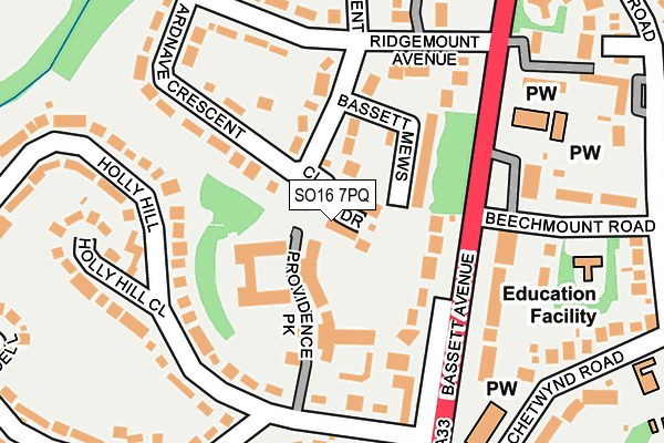 SO16 7PQ map - OS OpenMap – Local (Ordnance Survey)