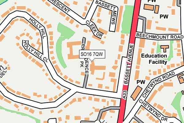 SO16 7QW map - OS OpenMap – Local (Ordnance Survey)