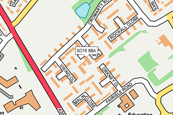 SO16 8BA map - OS OpenMap – Local (Ordnance Survey)