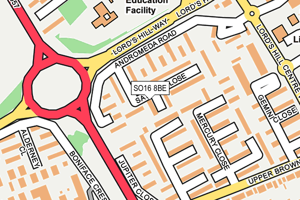 SO16 8BE map - OS OpenMap – Local (Ordnance Survey)