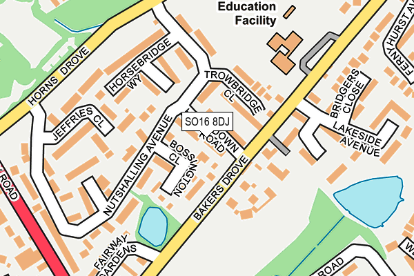 SO16 8DJ map - OS OpenMap – Local (Ordnance Survey)