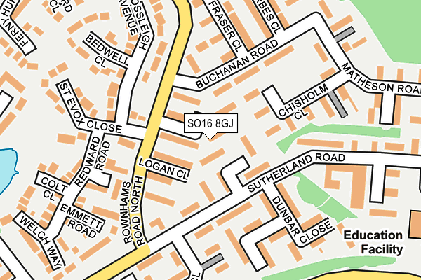 SO16 8GJ map - OS OpenMap – Local (Ordnance Survey)