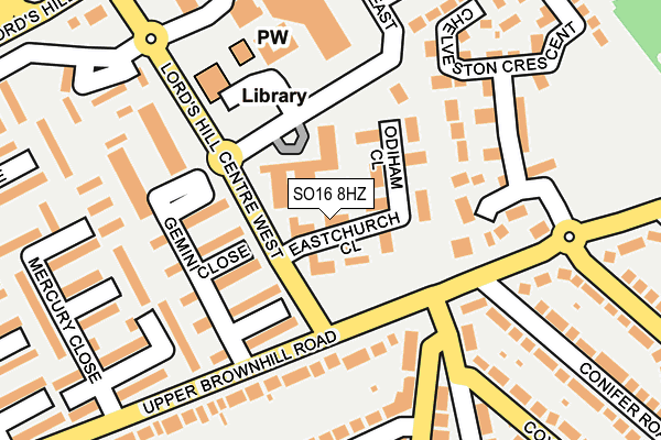 SO16 8HZ map - OS OpenMap – Local (Ordnance Survey)