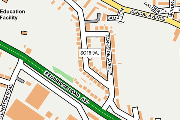 SO16 9AJ map - OS OpenMap – Local (Ordnance Survey)