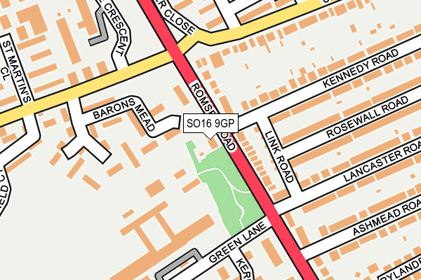 SO16 9GP map - OS OpenMap – Local (Ordnance Survey)