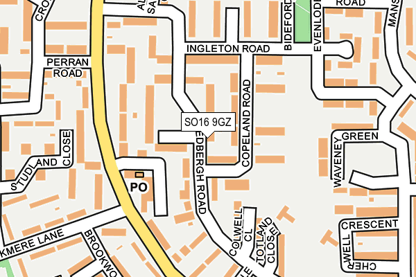 SO16 9GZ map - OS OpenMap – Local (Ordnance Survey)