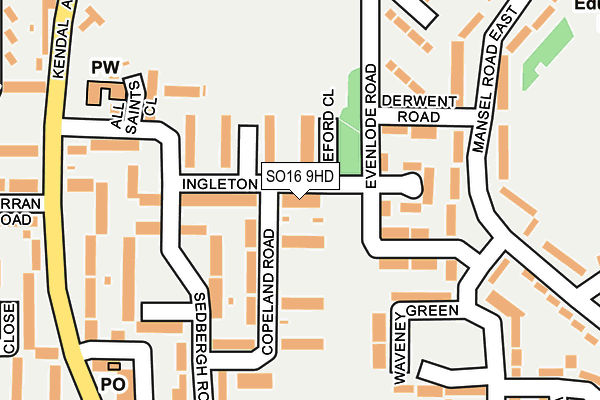 SO16 9HD map - OS OpenMap – Local (Ordnance Survey)