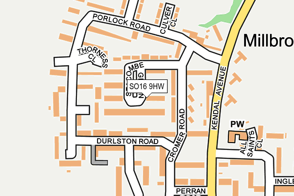 SO16 9HW map - OS OpenMap – Local (Ordnance Survey)