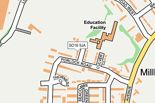 SO16 9JA map - OS OpenMap – Local (Ordnance Survey)