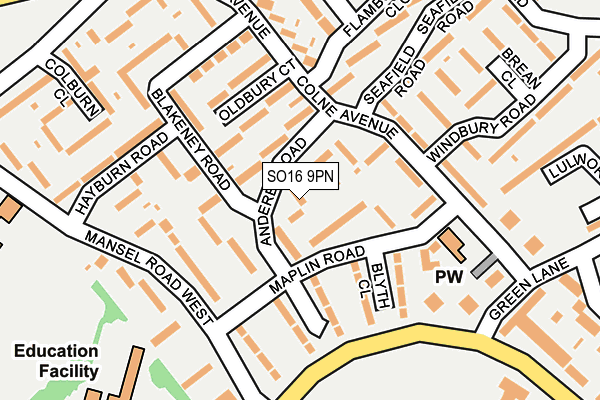 SO16 9PN map - OS OpenMap – Local (Ordnance Survey)