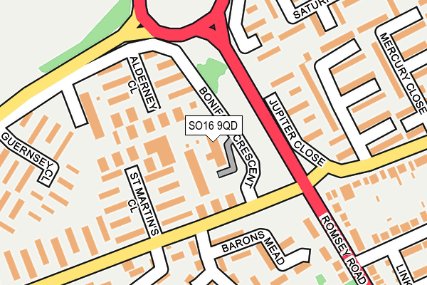 SO16 9QD map - OS OpenMap – Local (Ordnance Survey)