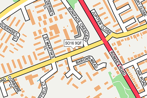 SO16 9QF map - OS OpenMap – Local (Ordnance Survey)