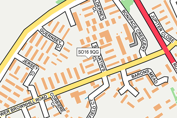 SO16 9QG map - OS OpenMap – Local (Ordnance Survey)